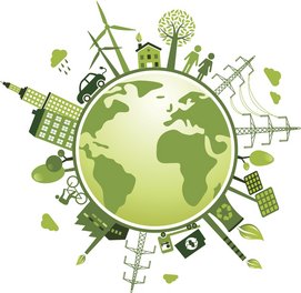Globus mit verschiedenen erneuerbaren Energien